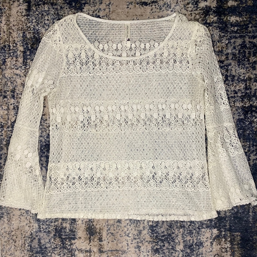 Women’s White Large See Through Long Sleeve